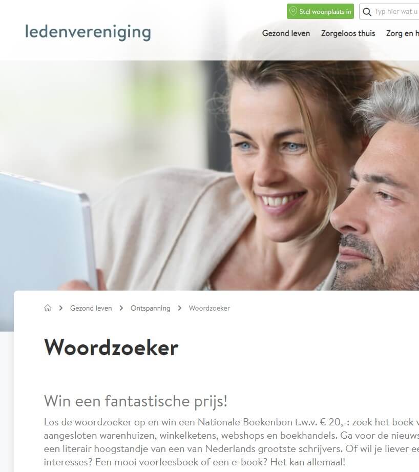 Woordzoeker website ledenvereniging