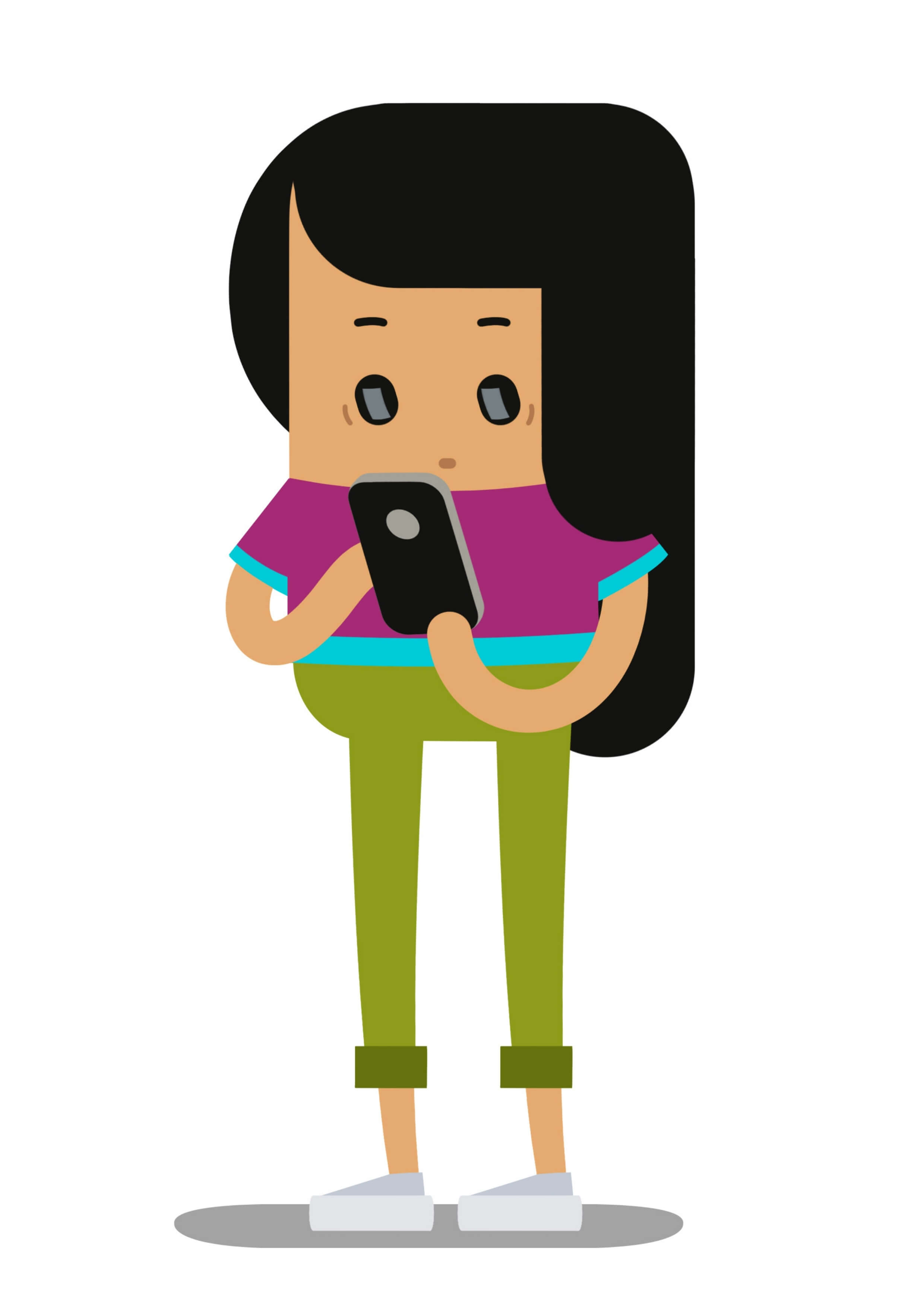 Illustratie van jonge vrouw die druk is met haar telefoon