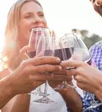 Zelfhulp alcohol - groepje volwassenen heft het glas met elkaar